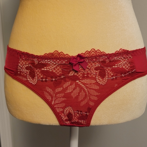 Dainafang Deep Red with Satin Lace and Fine Silver Stitching Bra and Panty set - Picture 8 of 13